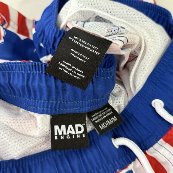 Mad Engine USA Flag Swim Shorts Size M Patriotic Stars Stripes Red Blue White - Picture 3 of 6